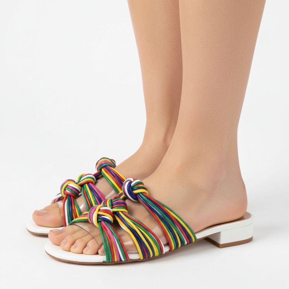 Kensie White Kylee Multi Rainbow Strap Summer Open Toe Sandal Shoe 7.5